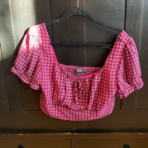 Pink and black chambray top